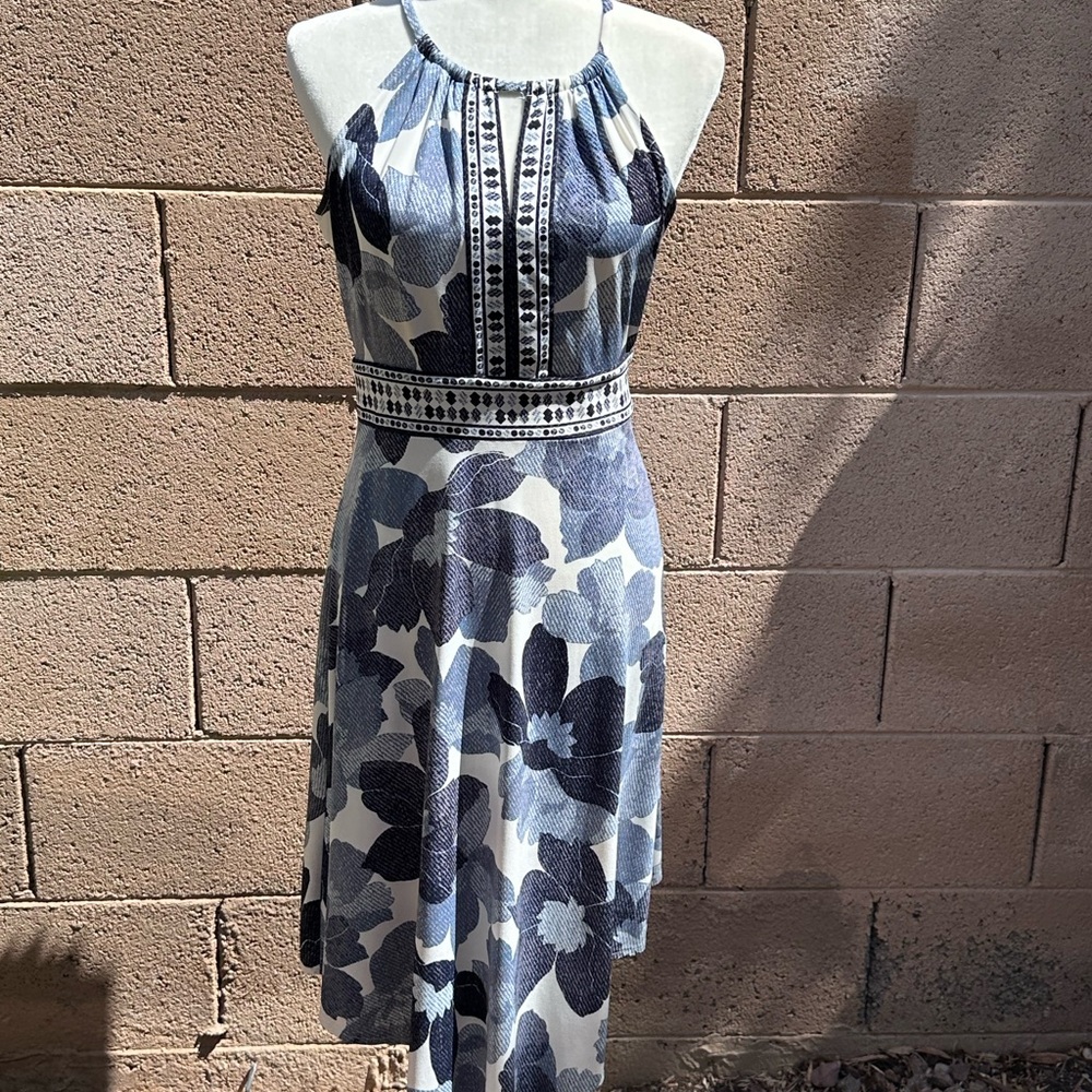 London Times Gray and White High Low Sundress